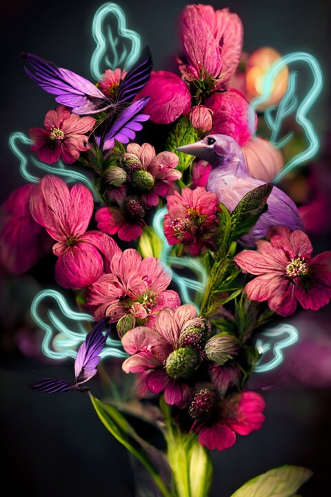 Digitale Kunst getiteld "Bright dead bouquet…" door Kristi Bell, Origineel Kunstwerk, Foto Montage