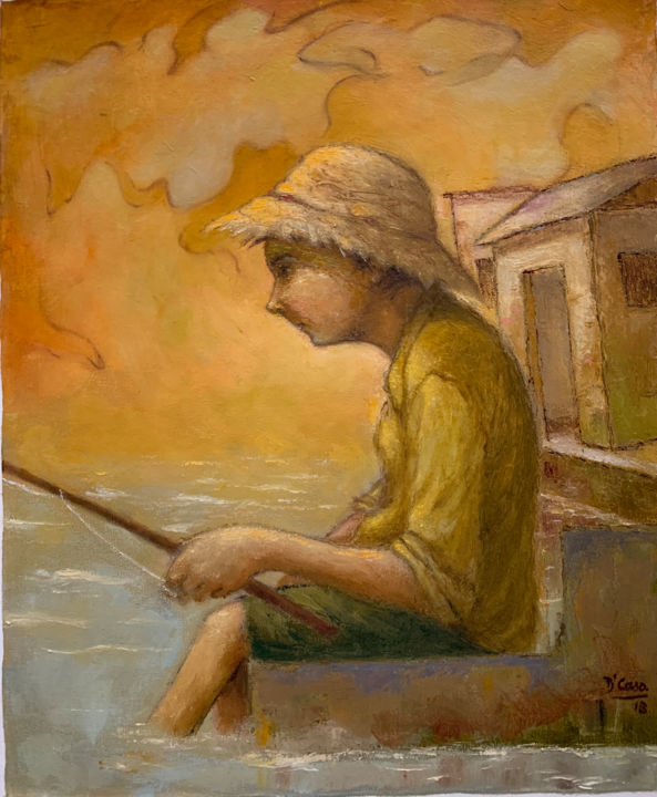 Painting titled "Niño pescador" by Fernando Decaso, Original Artwork, Oil