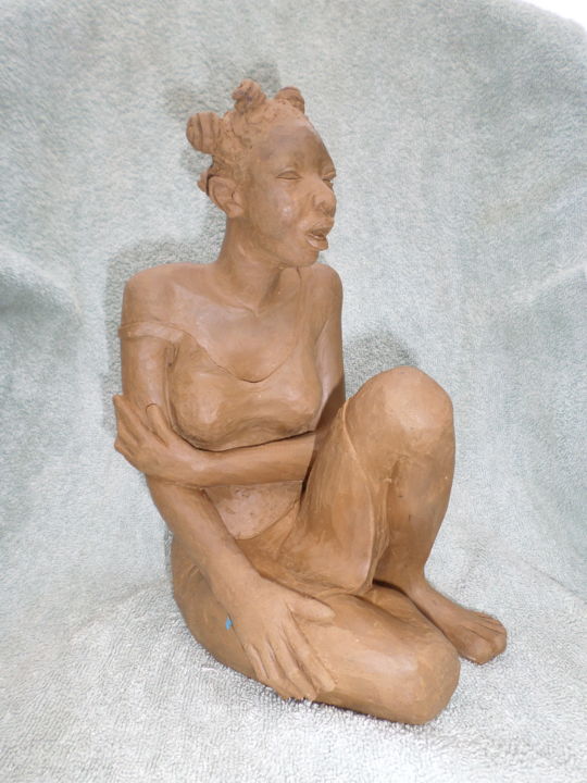 Sculpture titled "La Frileuse" by Kristian Lukusa, Original Artwork, Clay
