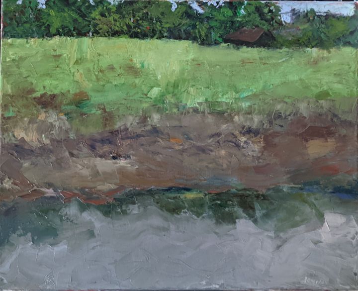 Painting titled "Powhatan Creek" by Kristin Golden, Original Artwork, Oil Mounted on Wood Stretcher frame