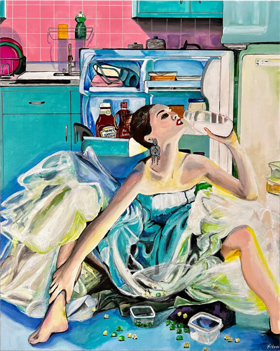Malarstwo zatytułowany „The Party Girl” autorstwa Kristin Voss, Oryginalna praca, Akryl
