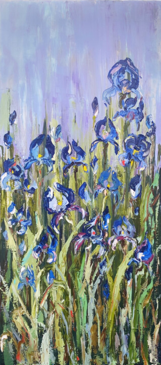 Картина под названием "Garden irises" - Kristina Kolesnikova, Подлинное произведение искусства, Масло