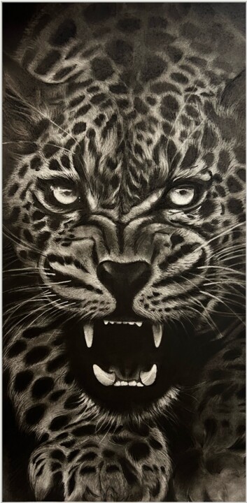 Tekening getiteld "Leopard" door Kristina Korotkaa, Origineel Kunstwerk, Houtskool
