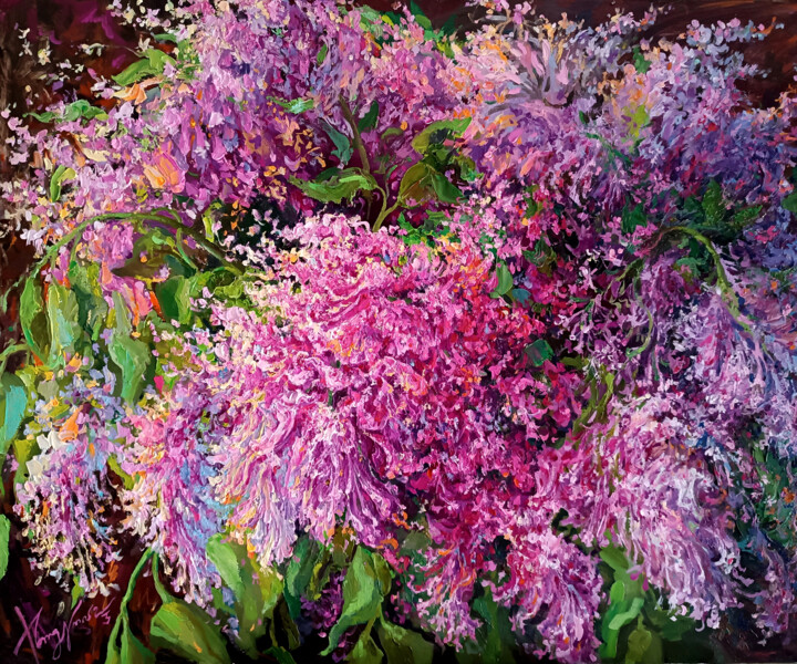 Pintura titulada "Lilac" por Kristina Kristiana, Obra de arte original, Oleo Montado en Panel de madera