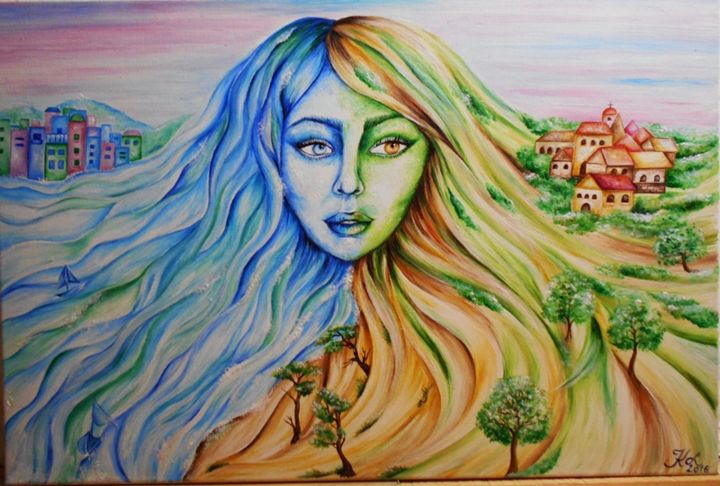 Pintura intitulada "Face of Nature*" por Kritinalizdenyte, Obras de arte originais, Acrílico