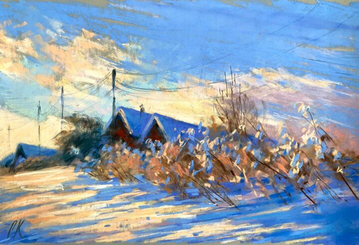 Desenho intitulada "Snow landscape" por Kristina Savinova, Obras de arte originais, Pastel