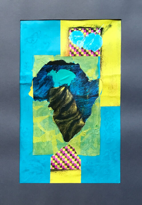 Collages titled "Dame africaine" by Kristina Stalpaert, Original Artwork, Pastel Mounted on Glass