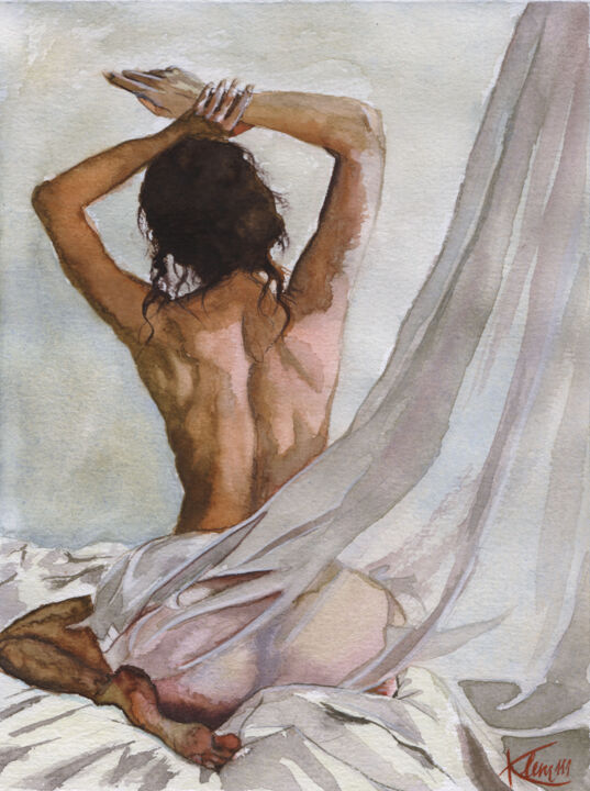 Malerei mit dem Titel "Нерассказанная исто…" von Kristina Veshkina (Klem111), Original-Kunstwerk, Aquarell
