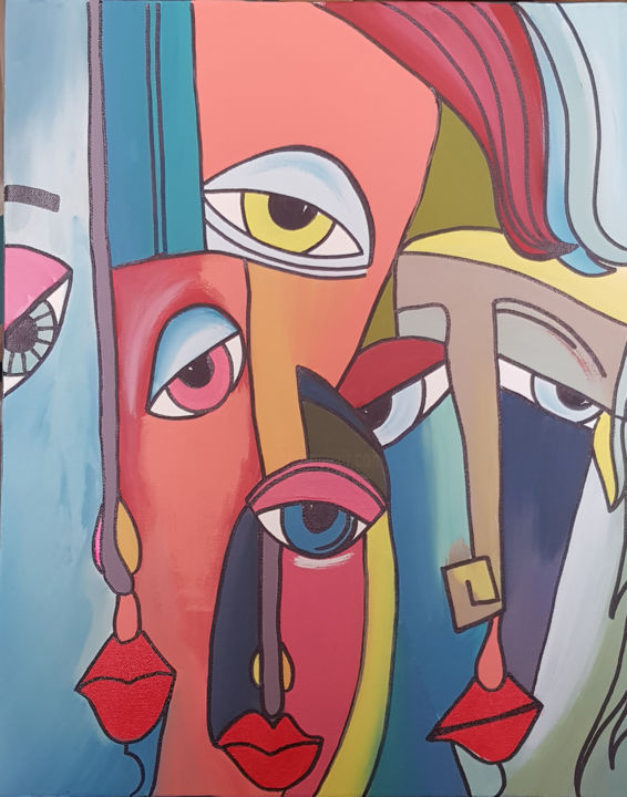 Painting titled "Wfaces2020" by Christine Bihari, Original Art, Acrylic
