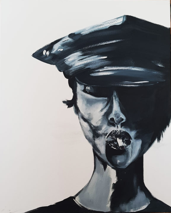 Painting titled "Smoking Woman" by Christine Bihari, Original Art, Acrylic