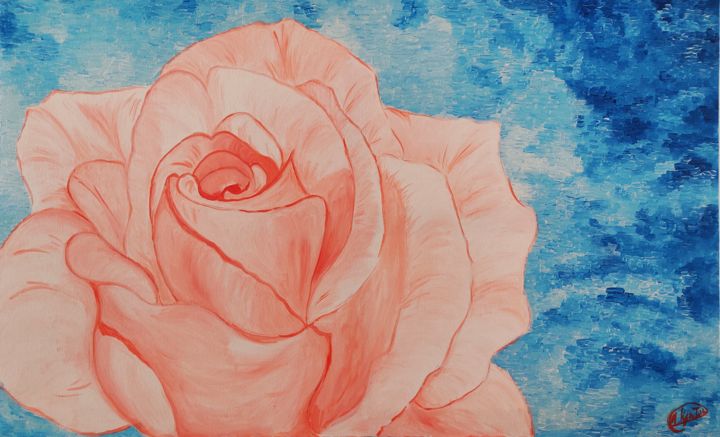 Painting titled "Pink Rose" by Anna Kritikou, Original Artwork, Acrylic