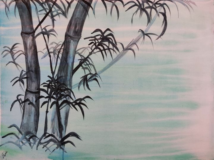 Painting titled "bamboo" by Anna Kritikou, Original Artwork, Acrylic