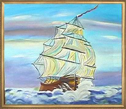 Schilderij getiteld "BATEAU A VOILES" door Annick Krneta, Origineel Kunstwerk, Olie