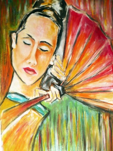 Painting titled "o leque" by Ana Balegas, Original Artwork
