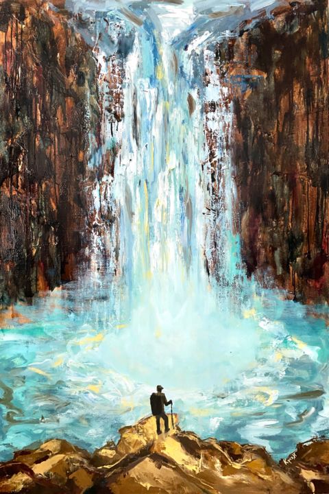 Painting titled "Waterfall" by Anastasiya Krokhmal ( Art Kroha), Original Artwork, Oil