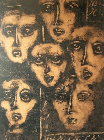 Painting titled "mur de visage" by Agnan Kroichvili, Original Artwork