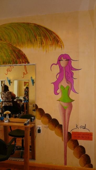 Schilderij getiteld "salon hair du temps" door K-Rol Cordier, Origineel Kunstwerk