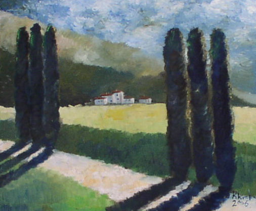 Painting titled "CHEMIN A LA COMPAGNE" by Kromka, Original Artwork