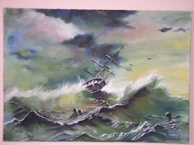 Картина под названием "bateau sous tempete" - Kromka, Подлинное произведение искусства