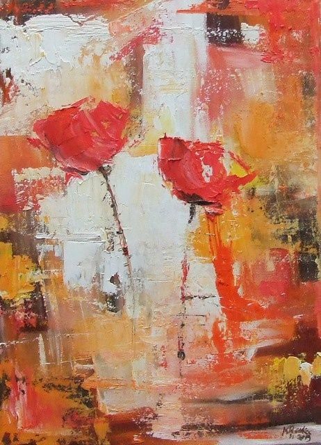 Painting titled "coquelicots" by Kromka, Original Artwork