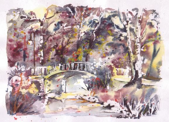 Painting titled "petit pont à Varsov…" by Kromka, Original Artwork