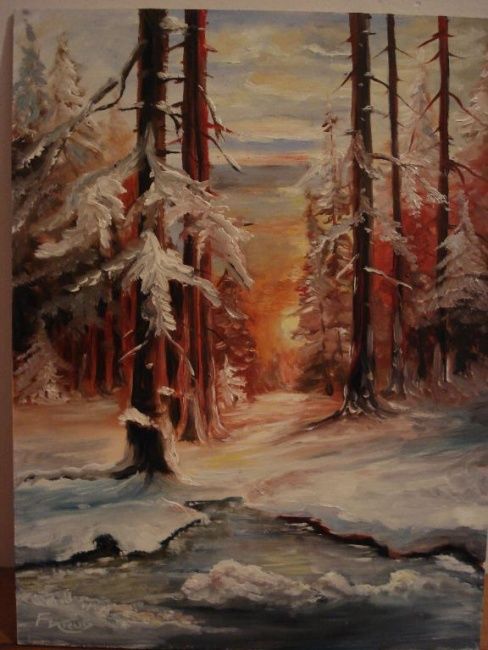 Schilderij getiteld "Sunset in the Pine…" door Mizsei F Krug, Origineel Kunstwerk