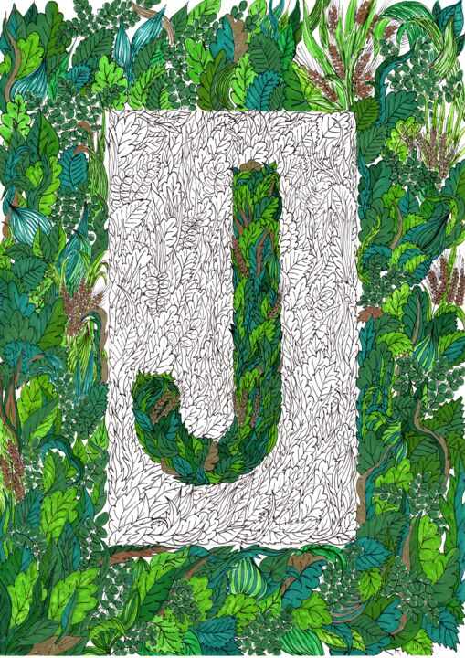 Dessin intitulée "Letter J from the "…" par Krughoff, Œuvre d'art originale, Encre