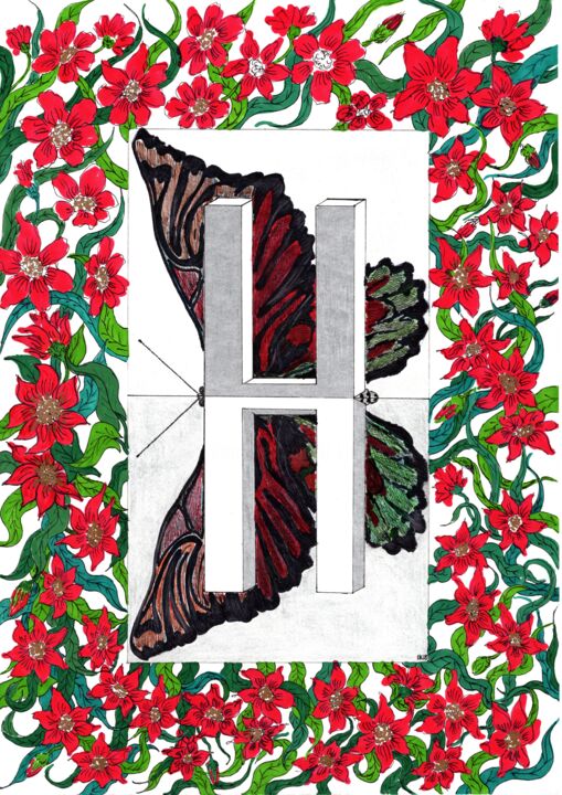 Rysunek zatytułowany „Letter H (Harmony)"…” autorstwa Krughoff, Oryginalna praca, Atrament