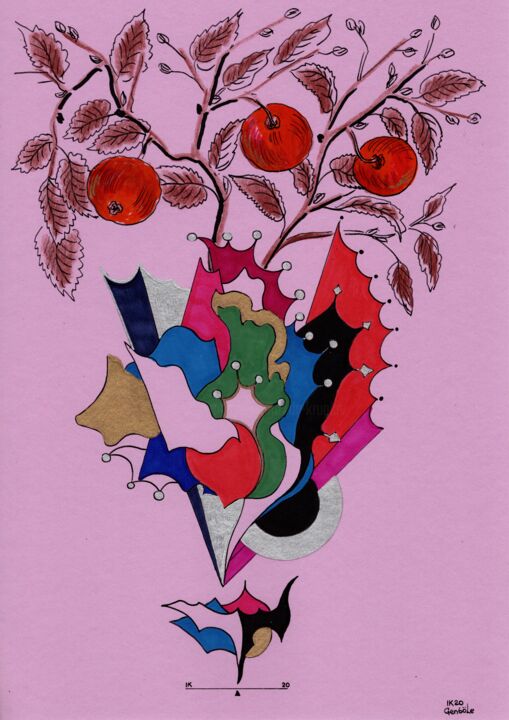 Schilderij getiteld "Forms & flowers XXI…" door Krughoff, Origineel Kunstwerk, Inkt