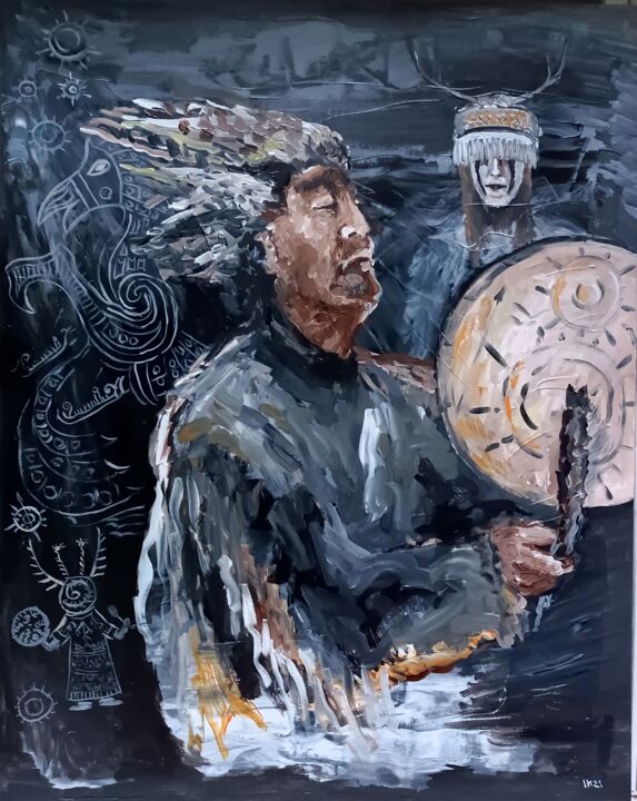 Malerei mit dem Titel "The shaman has thre…" von Krughoff, Original-Kunstwerk, Acryl
