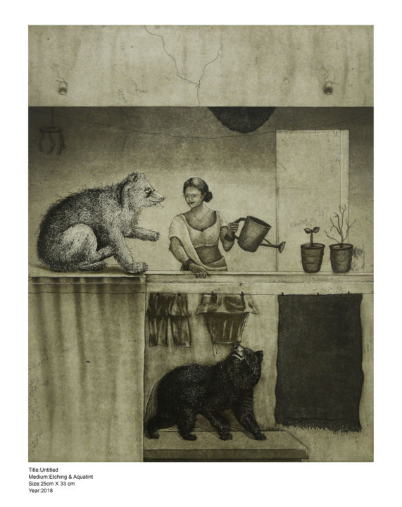 Printmaking titled "Balcony" by Kalakar Go, Original Art, Etching