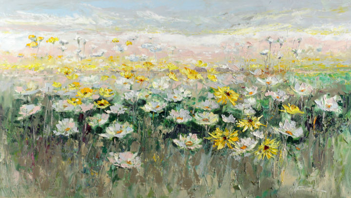 Painting titled "Space of Camomiles" by Margaret Raven, Original Artwork, Oil