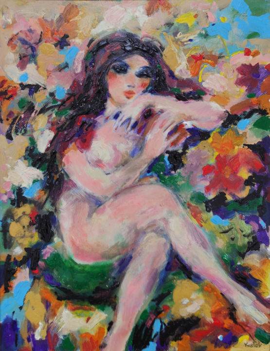 Painting titled "Relax" by Krum Kostov, Original Artwork, Acrylic Mounted on Wood Stretcher frame