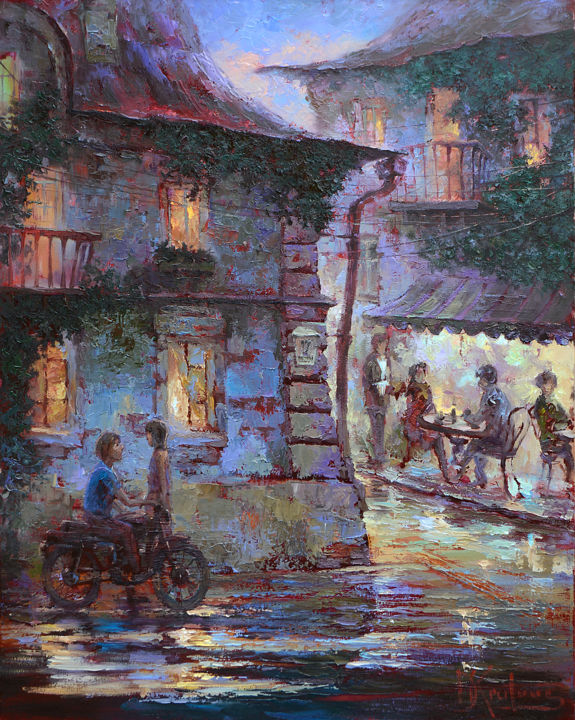 Painting titled ""После дождя"" by Dmitry Krutous, Original Artwork, Oil Mounted on Wood Stretcher frame