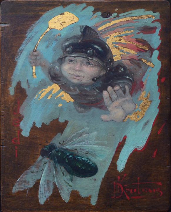 Malerei mit dem Titel ""Джедай"" von Dmitry Krutous, Original-Kunstwerk, Öl Auf Holzplatte montiert