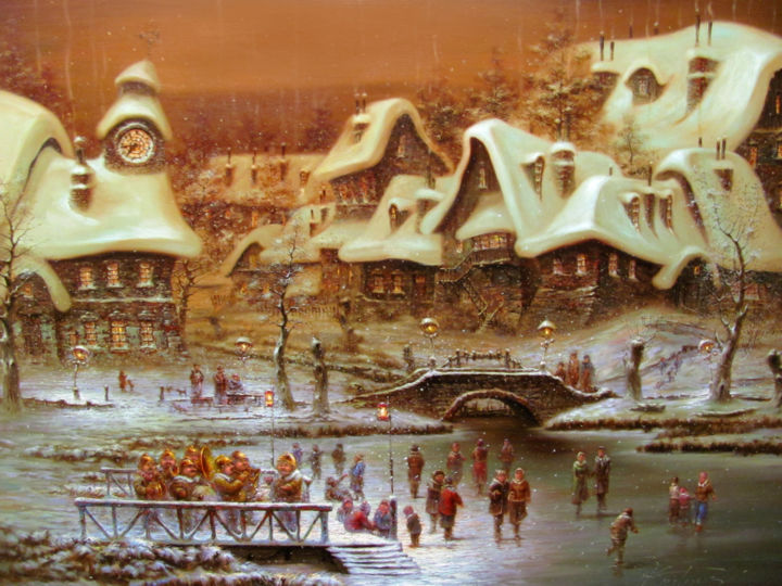 Pittura intitolato ""катание на коньках"" da Dmitry Krutous, Opera d'arte originale
