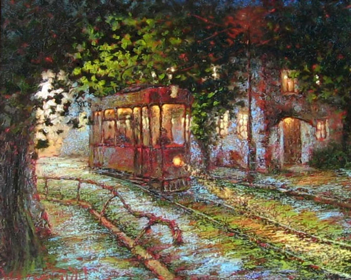 Painting titled ""трамвайчик"" by Dmitry Krutous, Original Artwork