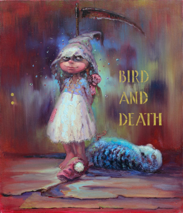 Картина под названием ""Смерть и птица"" - Dmitry Krutous, Подлинное произведение искусства, Масло