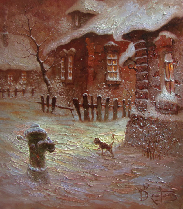 Pittura intitolato ""Февральский кот"" da Dmitry Krutous, Opera d'arte originale