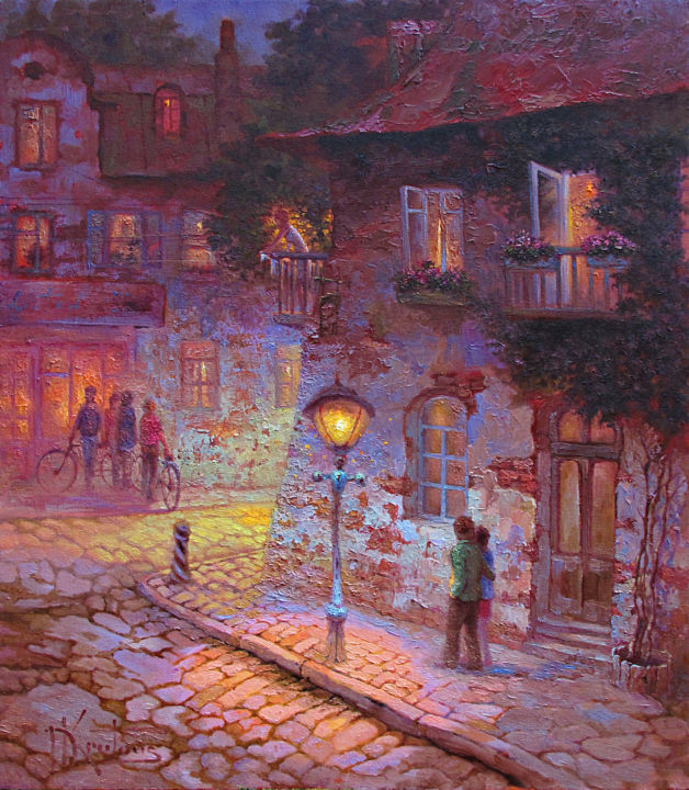 Painting titled ""Фиолетовый вечер"" by Dmitry Krutous, Original Artwork, Oil