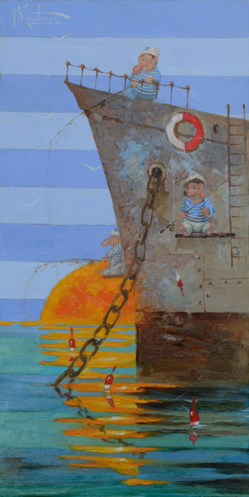 Malerei mit dem Titel ""Моряки"" von Dmitry Krutous, Original-Kunstwerk, Acryl