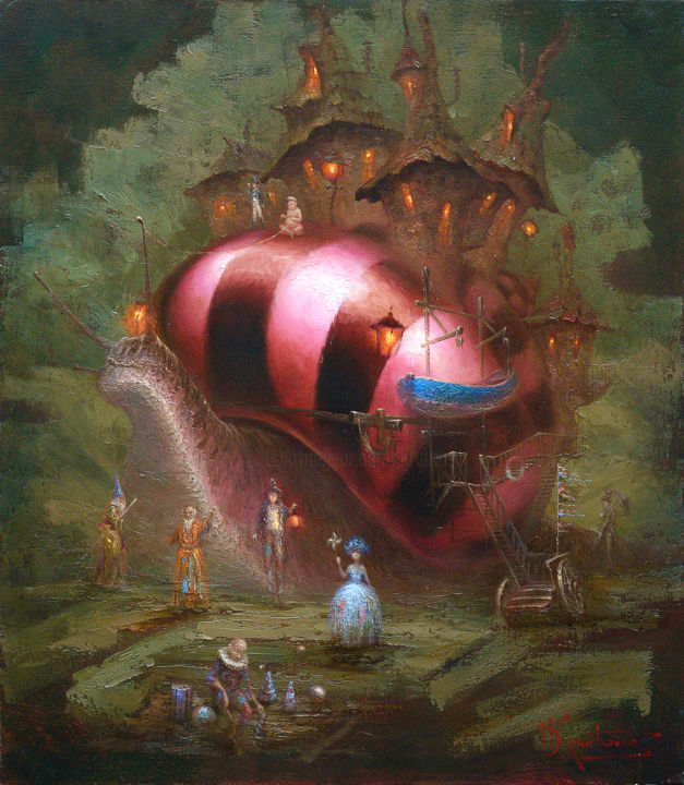Painting titled ""Дорога к морю или…" by Dmitry Krutous, Original Artwork, Oil Mounted on Wood Stretcher frame