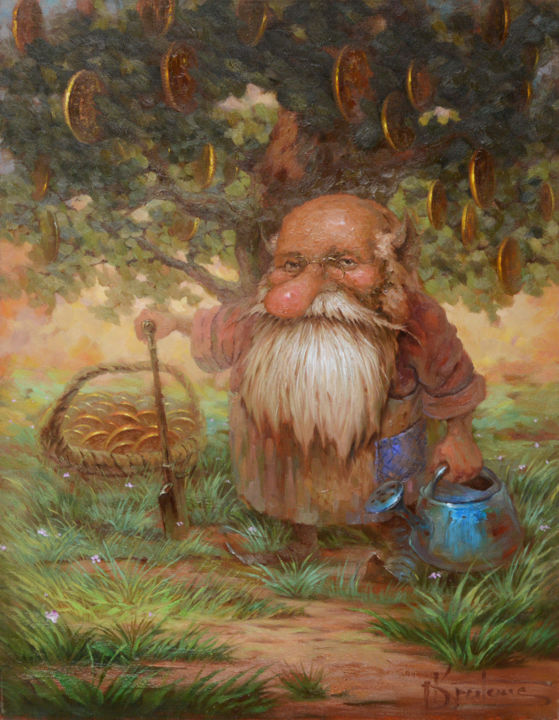 Painting titled ""Садовник"" by Dmitry Krutous, Original Artwork, Oil