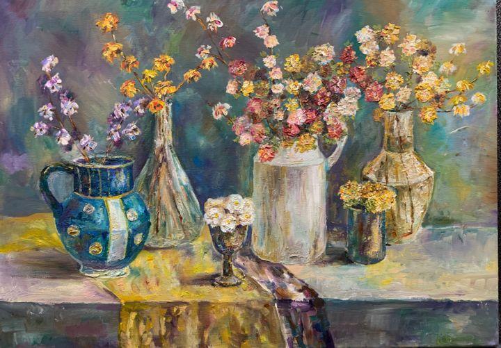 Malerei mit dem Titel "Flowers" von Vladi, Original-Kunstwerk, Öl