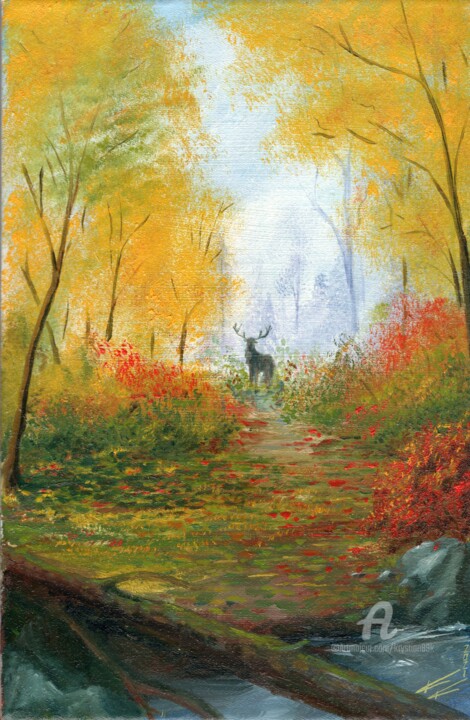 Painting titled "Deer" by Krystian Kaplon, Original Artwork, Oil