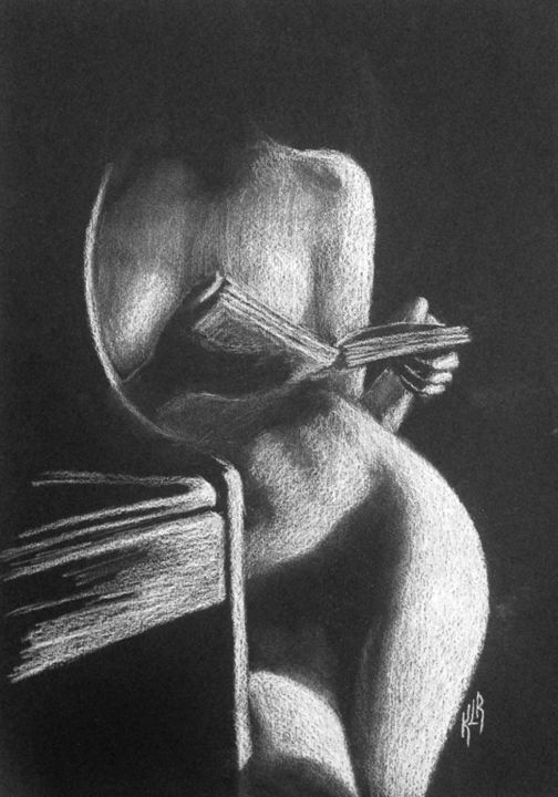 Drawing titled "Lecture-erotique" by Krystyna Le Rudulier, Original Artwork, Pencil