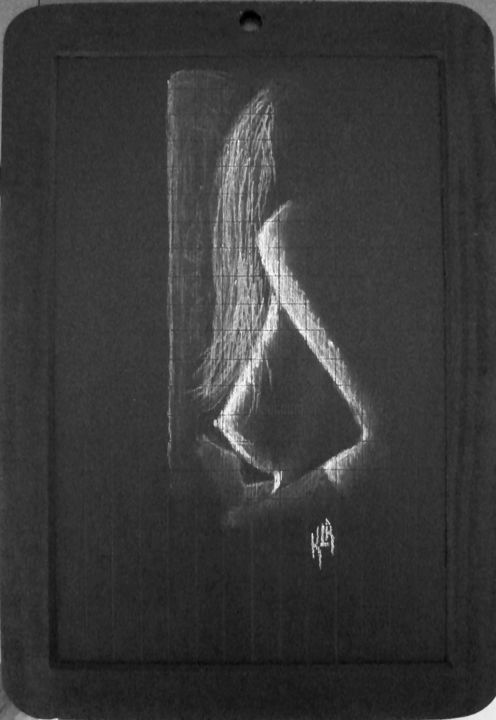 Desenho intitulada "Nu à la fenêtre" por Krystyna Le Rudulier, Obras de arte originais