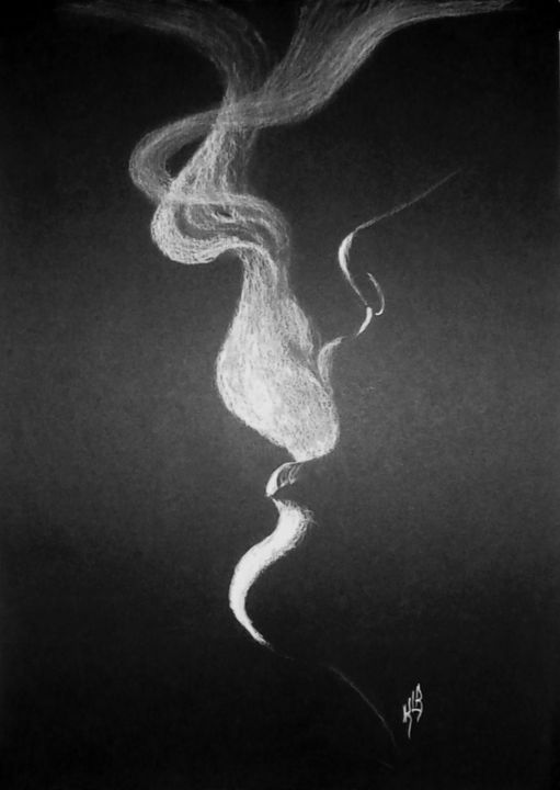 Drawing titled "Fumée" by Krystyna Le Rudulier, Original Artwork, Pencil