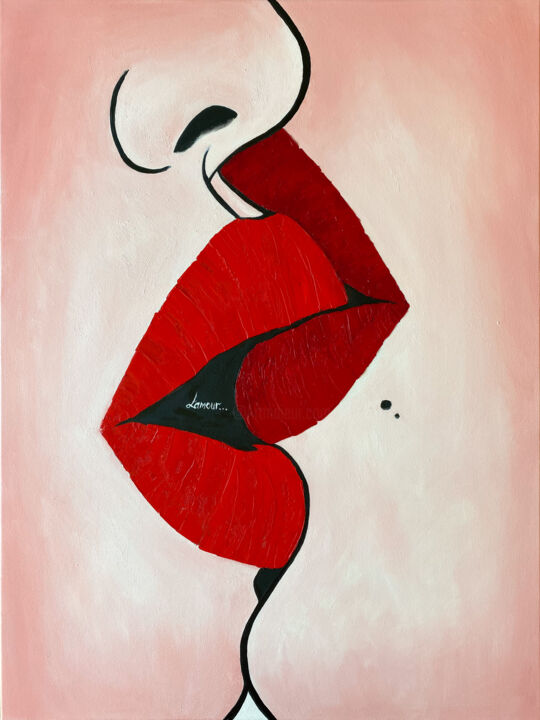 Painting titled "L’AMOUR" by Kristina Malashchenko, Original Artwork, Oil Mounted on Wood Stretcher frame