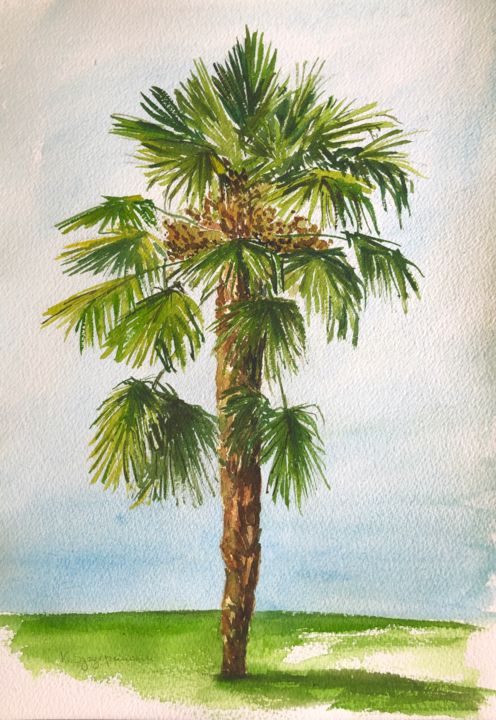 「Palm tree - plein a…」というタイトルの絵画 Krystyna Szczepanowskiによって, オリジナルのアートワーク, 水彩画